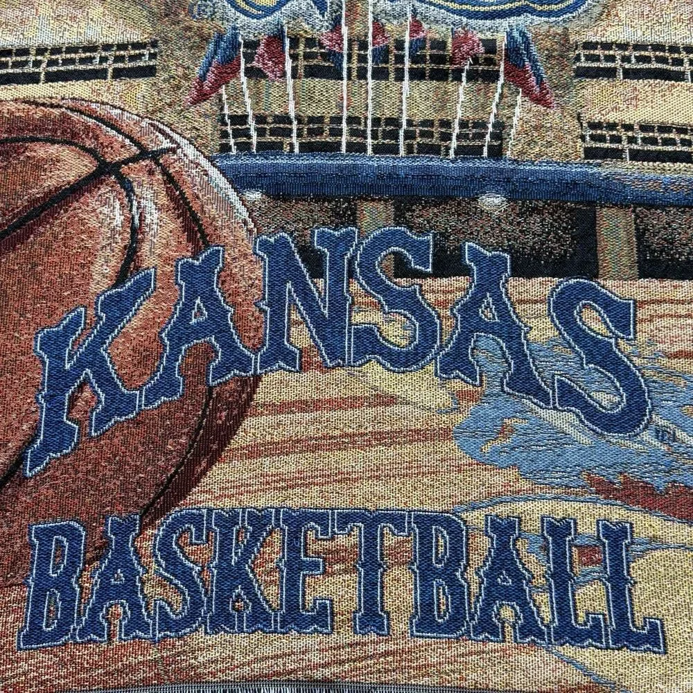 Vintage Kansas Jayhawks Basketball Allen Fieldhouse Tapestry Blanket Throw Fring